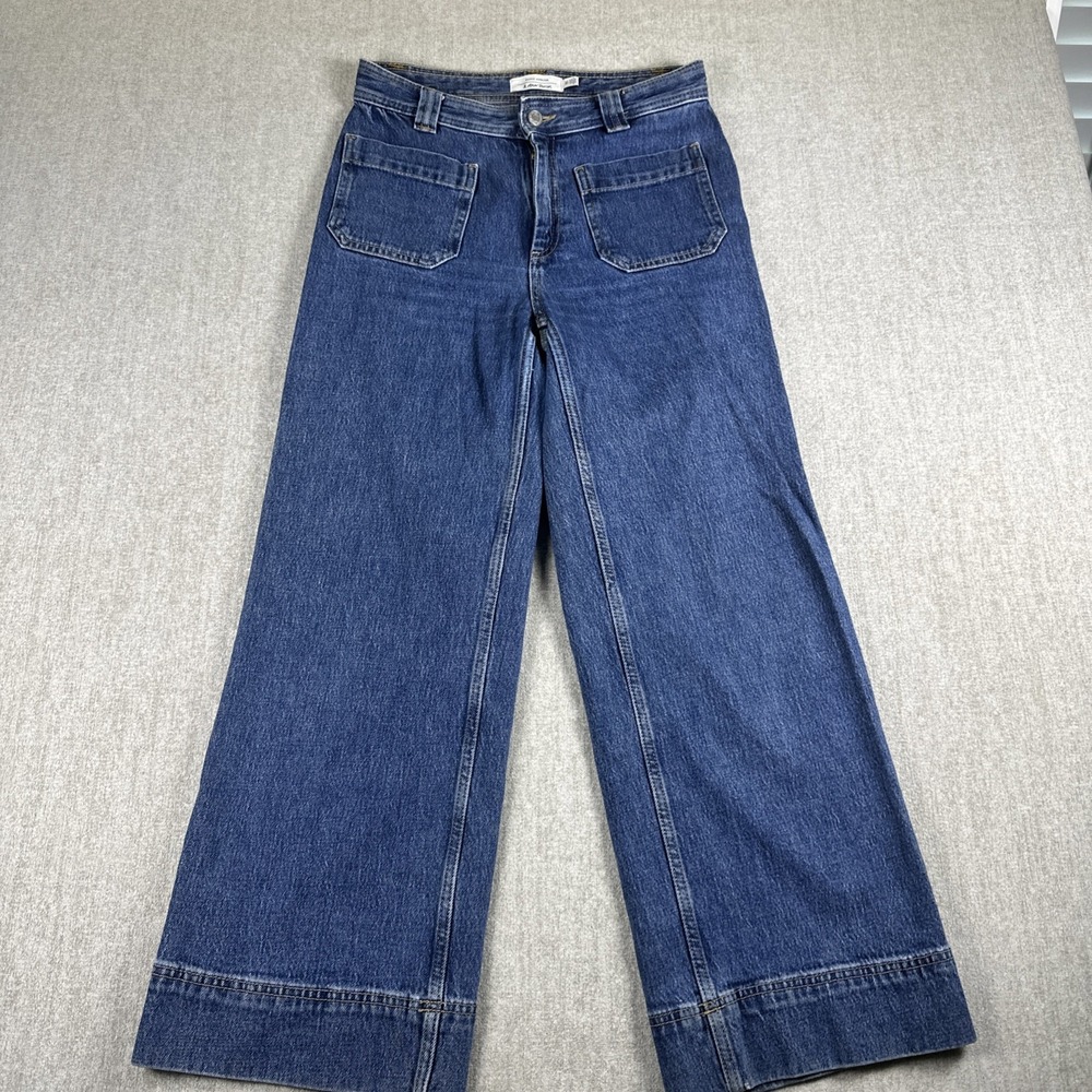 & Other Stories Jeans Women Size 6 Blue Wide Leg High Rise Patch Pocket Sailor